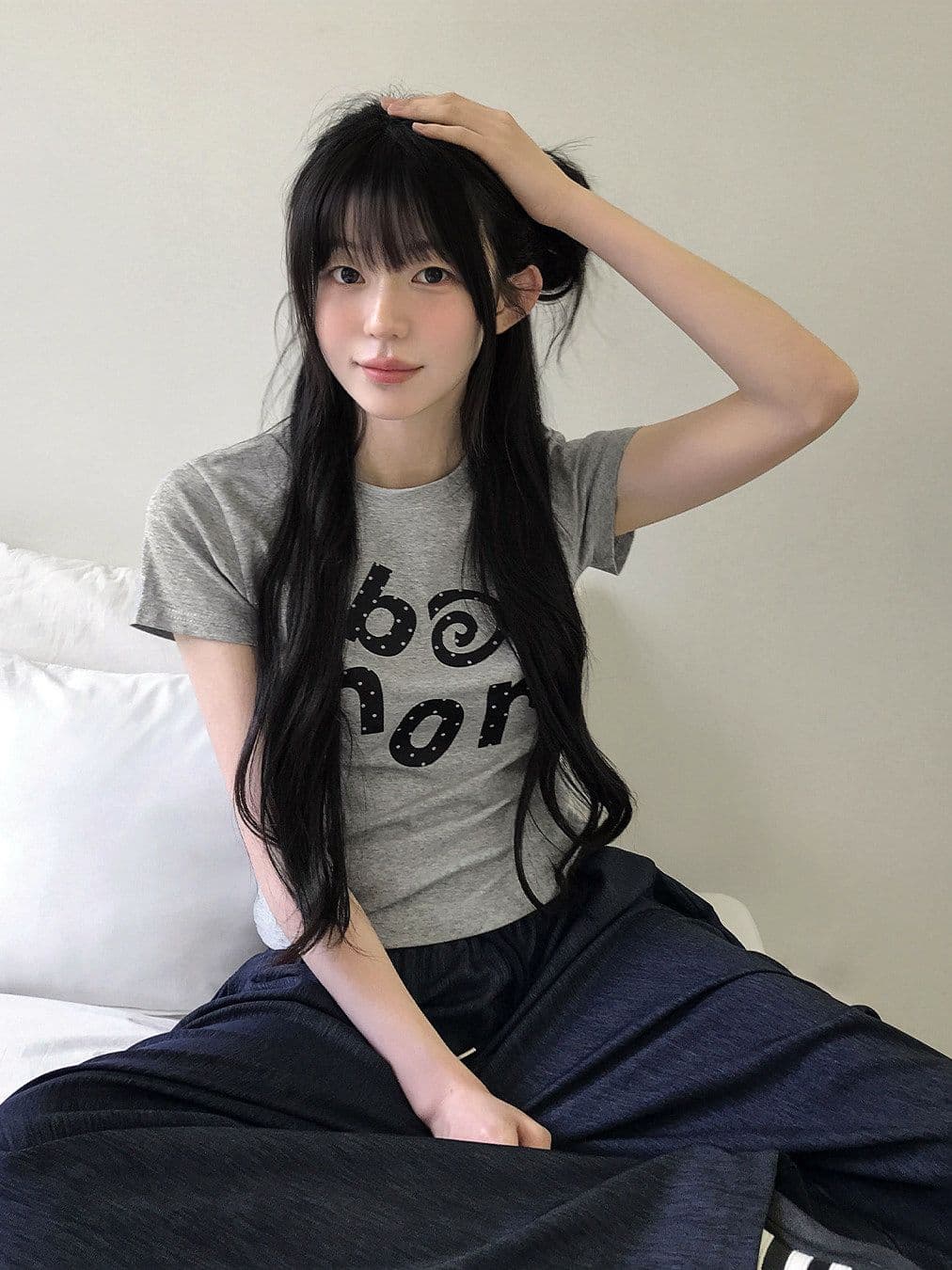 새로운 출처 생방송 품질 이후 패키지 칼라 높은 탄력성 몸매 가꾸기 알파벳 프린트 이미지 2