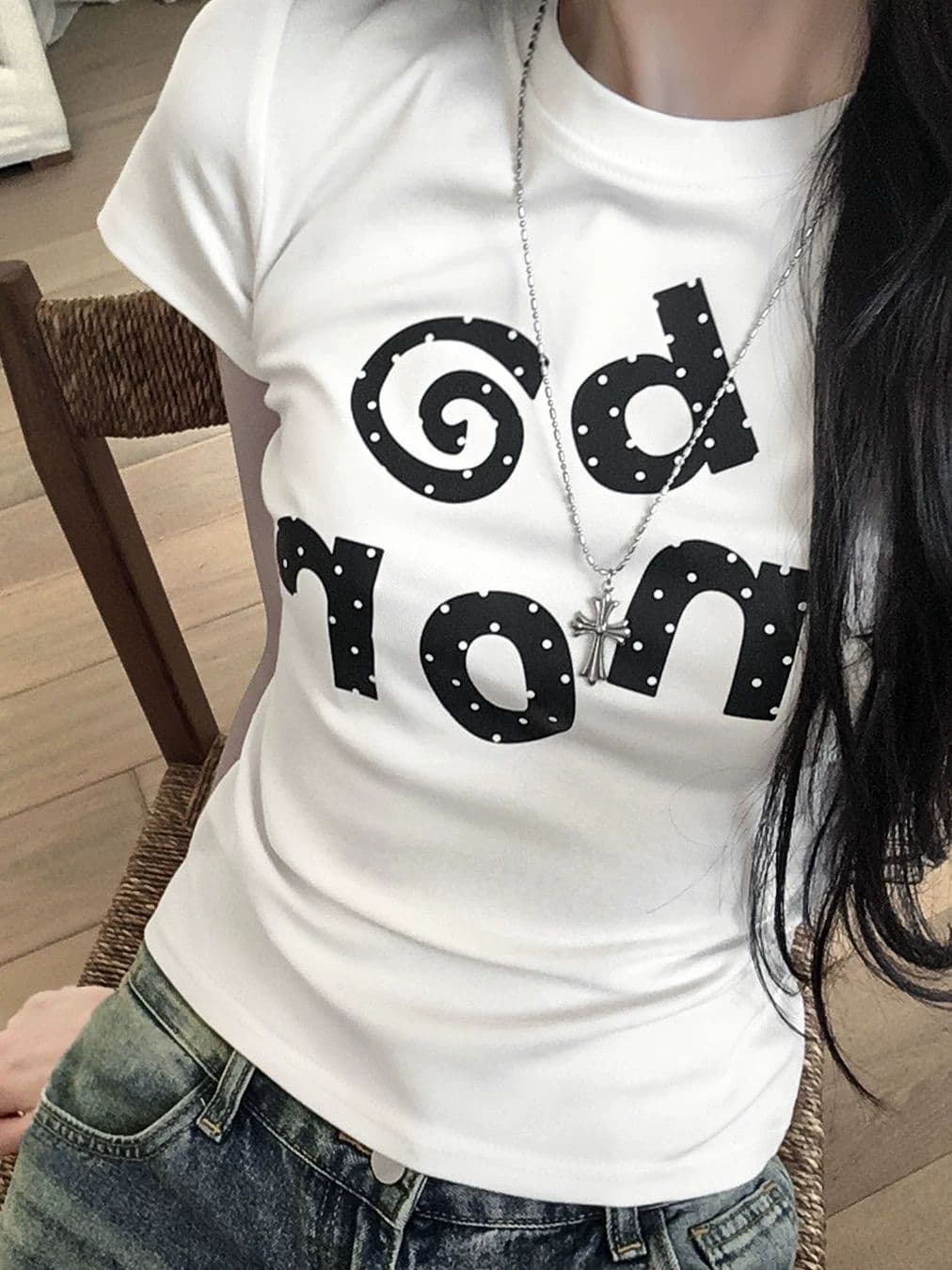 새로운 출처 생방송 품질 이후 패키지 칼라 높은 탄력성 몸매 가꾸기 알파벳 프린트 상세 이미지 3