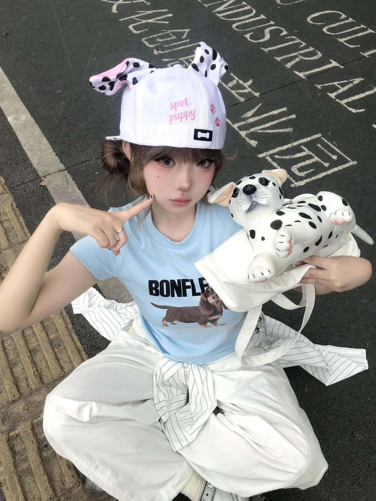 새로운 생방송 품질 이후 패키지 칼라 높은 탄력성 몸매 가꾸기 티셔츠 개 프린트 이미지 3