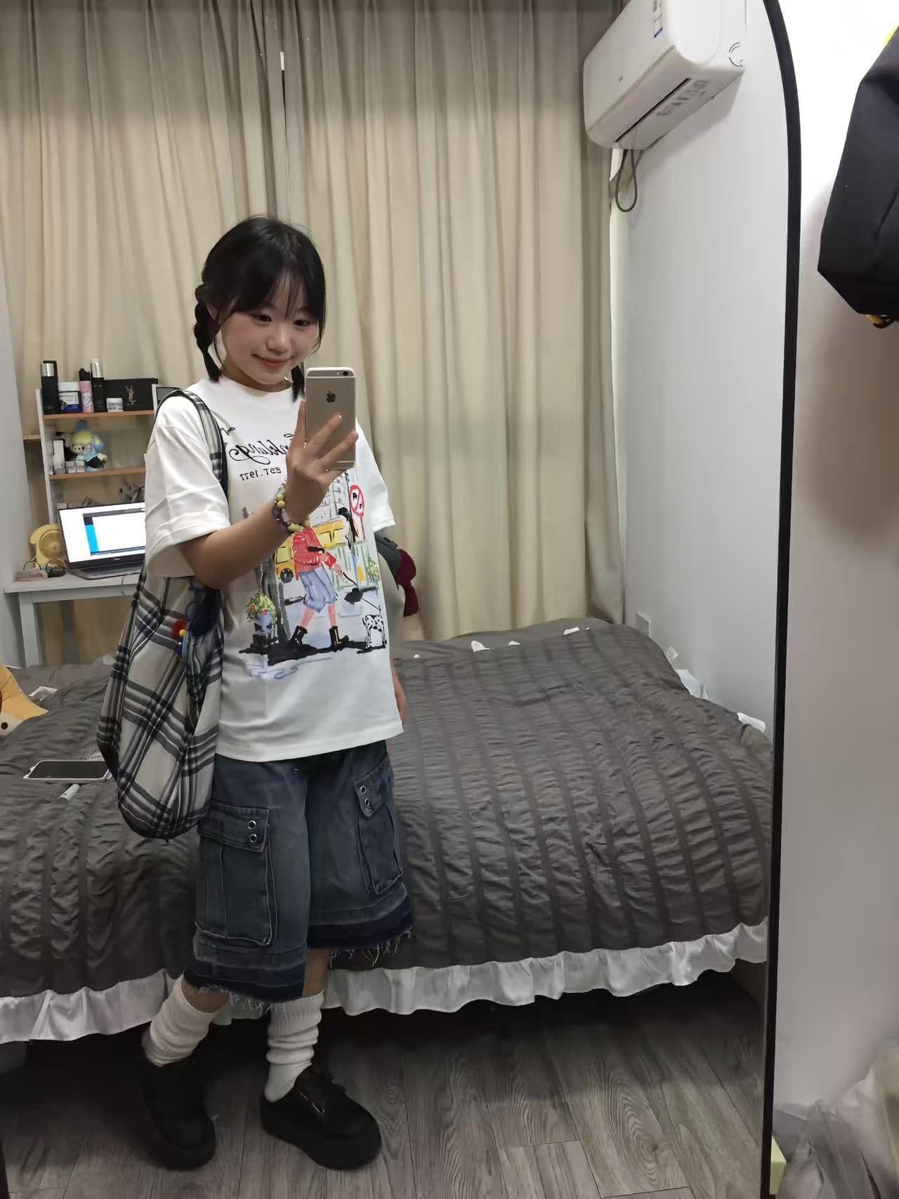 새로운 생방송 품질 이후 패키지 칼라 라운드 넥 반팔 티셔츠 낙서 프린트 상세 이미지 7