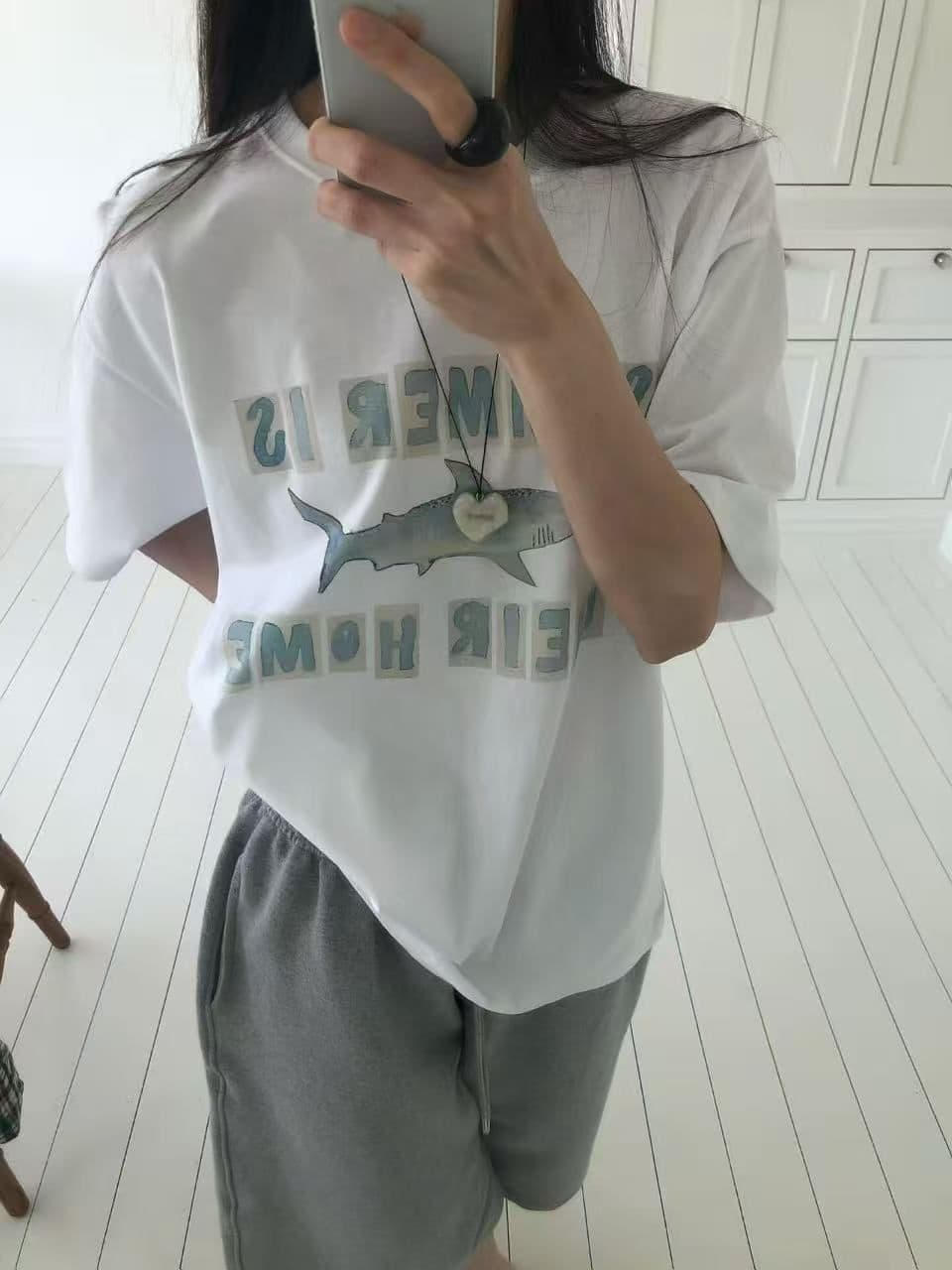 새로운 출처 생방송 품질 이후 패키지 칼라 티셔츠 상어 프린트 맨위