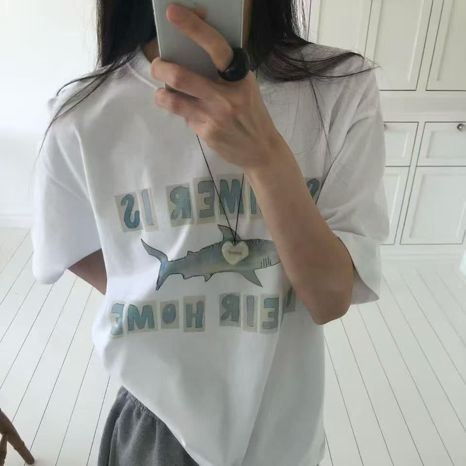 새로운 출처 생방송 품질 이후 패키지 칼라 티셔츠 상어 프린트 맨위 이미지 5