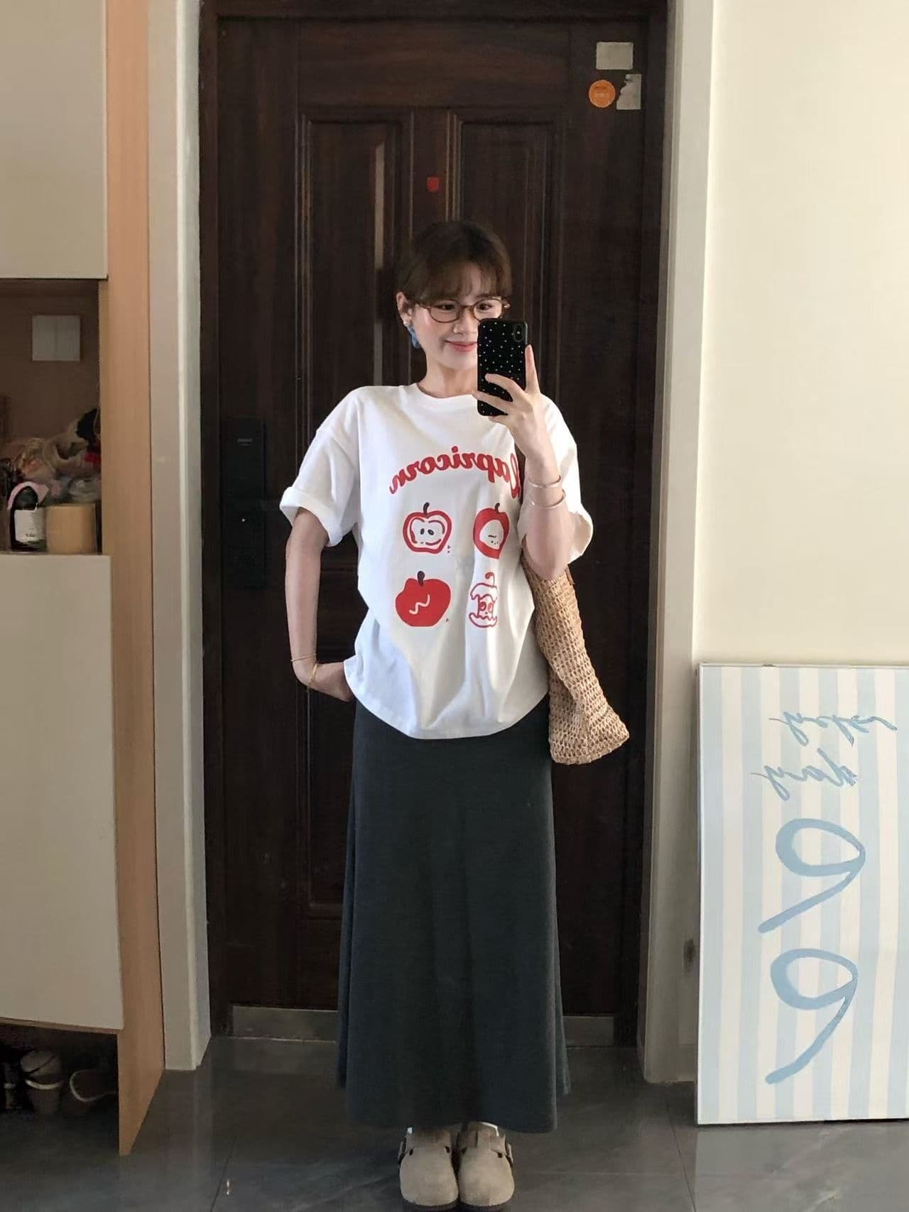 새로운 출처 생방송 품질 이후 패키지 칼라 티셔츠 애플 알파벳 프린트 상세 이미지 2