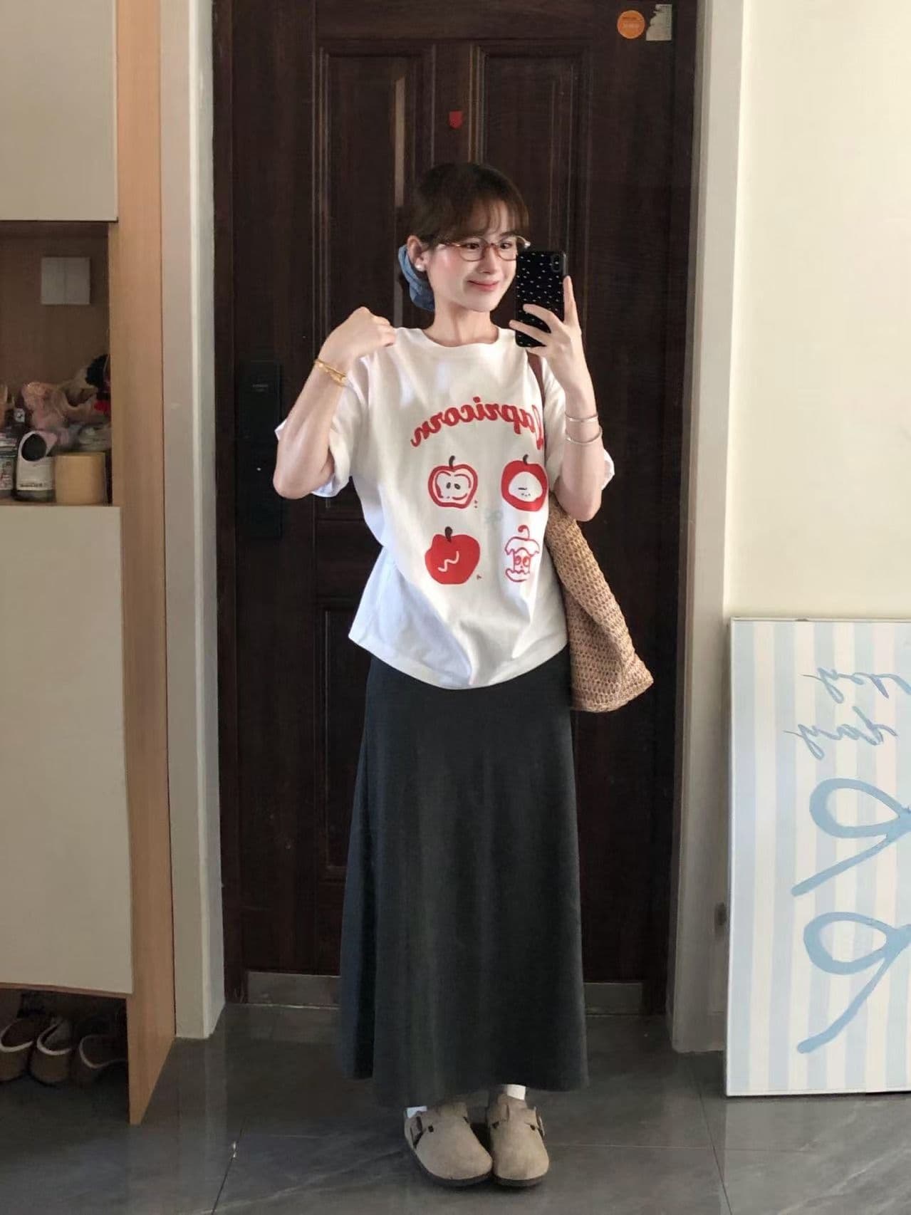 새로운 출처 생방송 품질 이후 패키지 칼라 티셔츠 애플 알파벳 프린트 상세 이미지 7