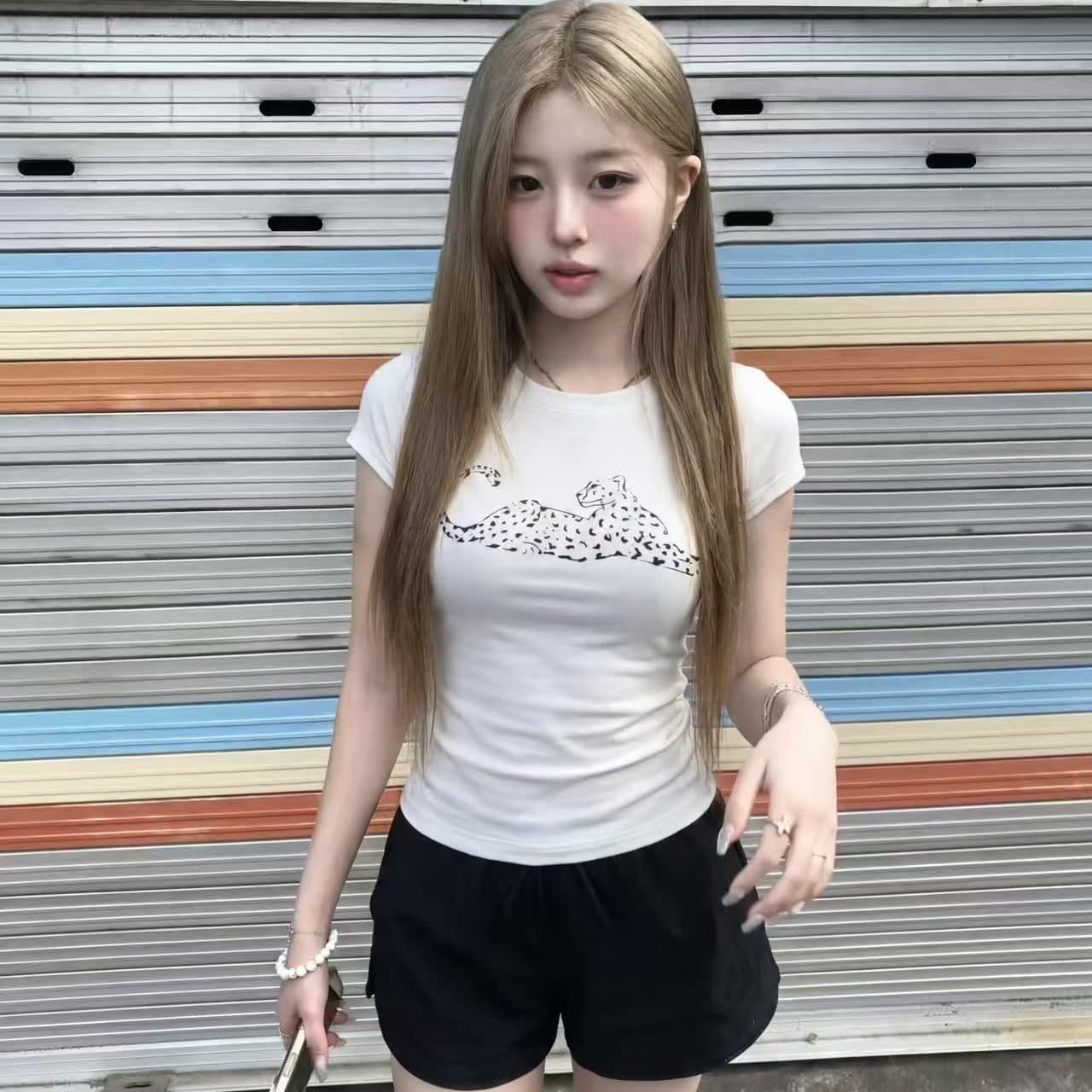 새로운 출처 생방송 품질 이후 패키지 칼라 신축성 몸매 가꾸기 표범 프린트 이미지 5