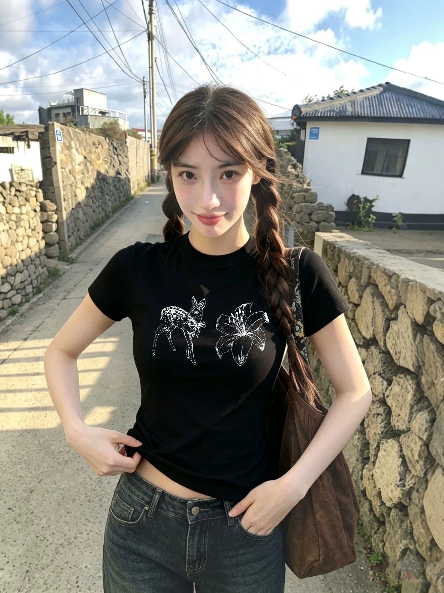 새로운 출처 생방송 품질 이후 패키지 칼라 높은 탄력성 몸매 가꾸기 작은 사슴 프린트 이미지 3