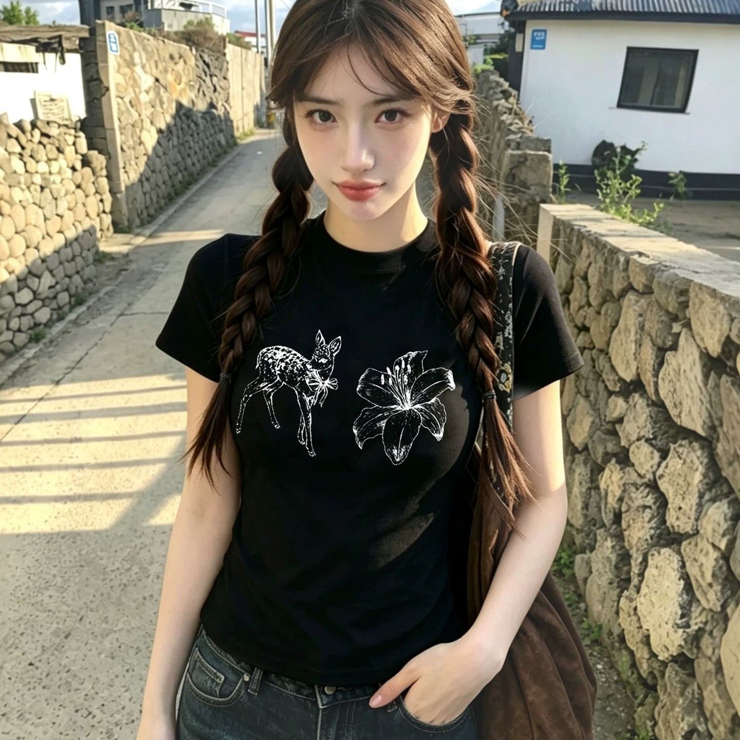 새로운 출처 생방송 품질 이후 패키지 칼라 높은 탄력성 몸매 가꾸기 작은 사슴 프린트 이미지 5