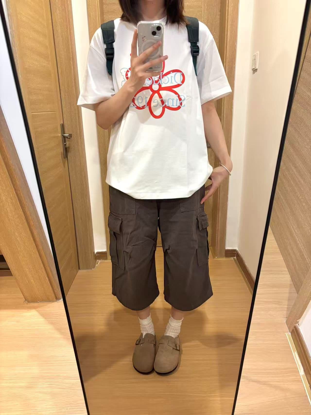새로운 출처 생방송 품질 이후 패키지 칼라 티셔츠 알파벳 꽃 프린트 이미지 2