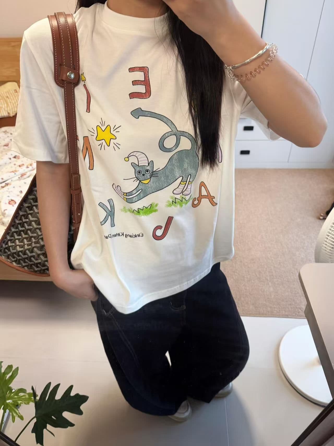 새로운 출처 생방송 품질 이후 패키지 칼라 티셔츠 고양이 프린트 맨위