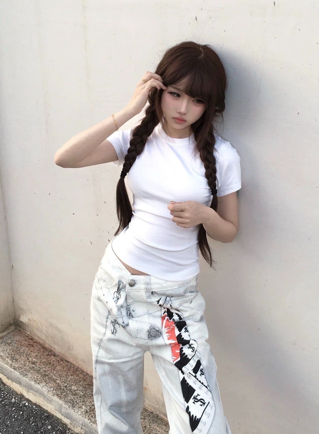 새로운 자수 네리 가게 천 몸매 가꾸기 반팔 티셔츠 여성 이미지 2