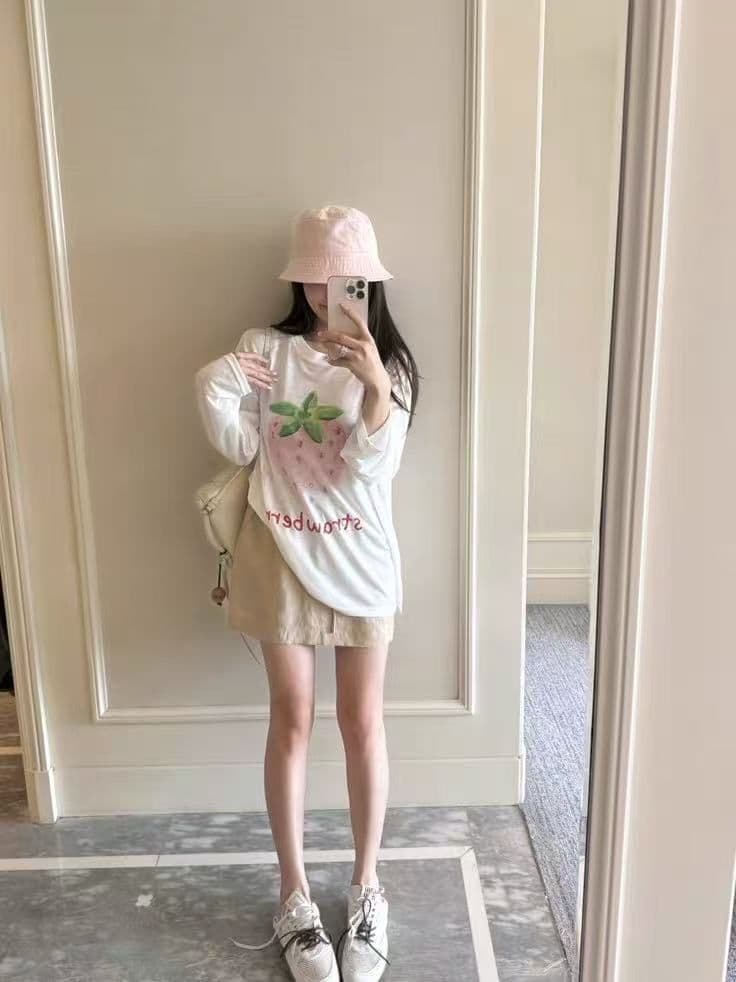 새로운 출처 생방송 품질 긴팔 태양 보호 셔츠 기본 셔츠 딸기 프린트 상세 이미지 3
