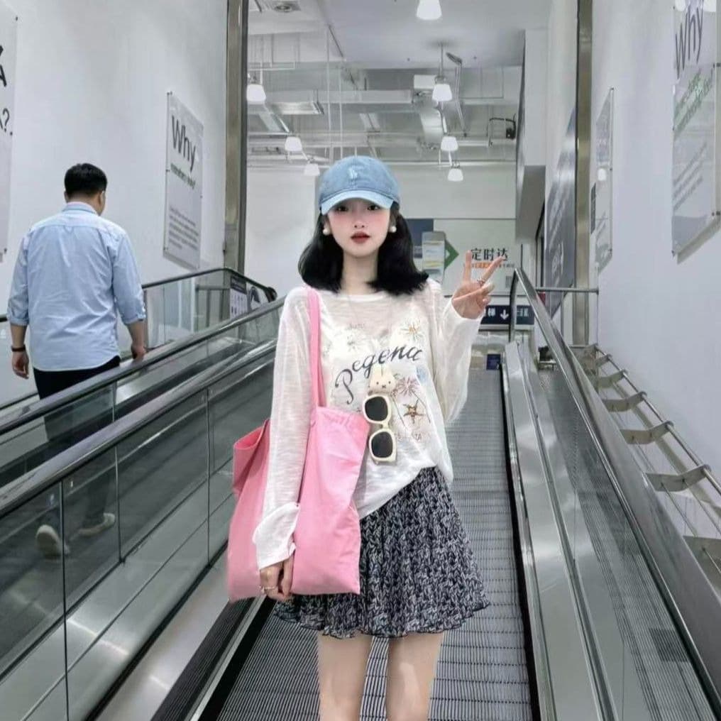 새로운 출처 생방송 품질 긴팔 태양 보호 셔츠 기본 셔츠 꽃 프린트 이미지 5