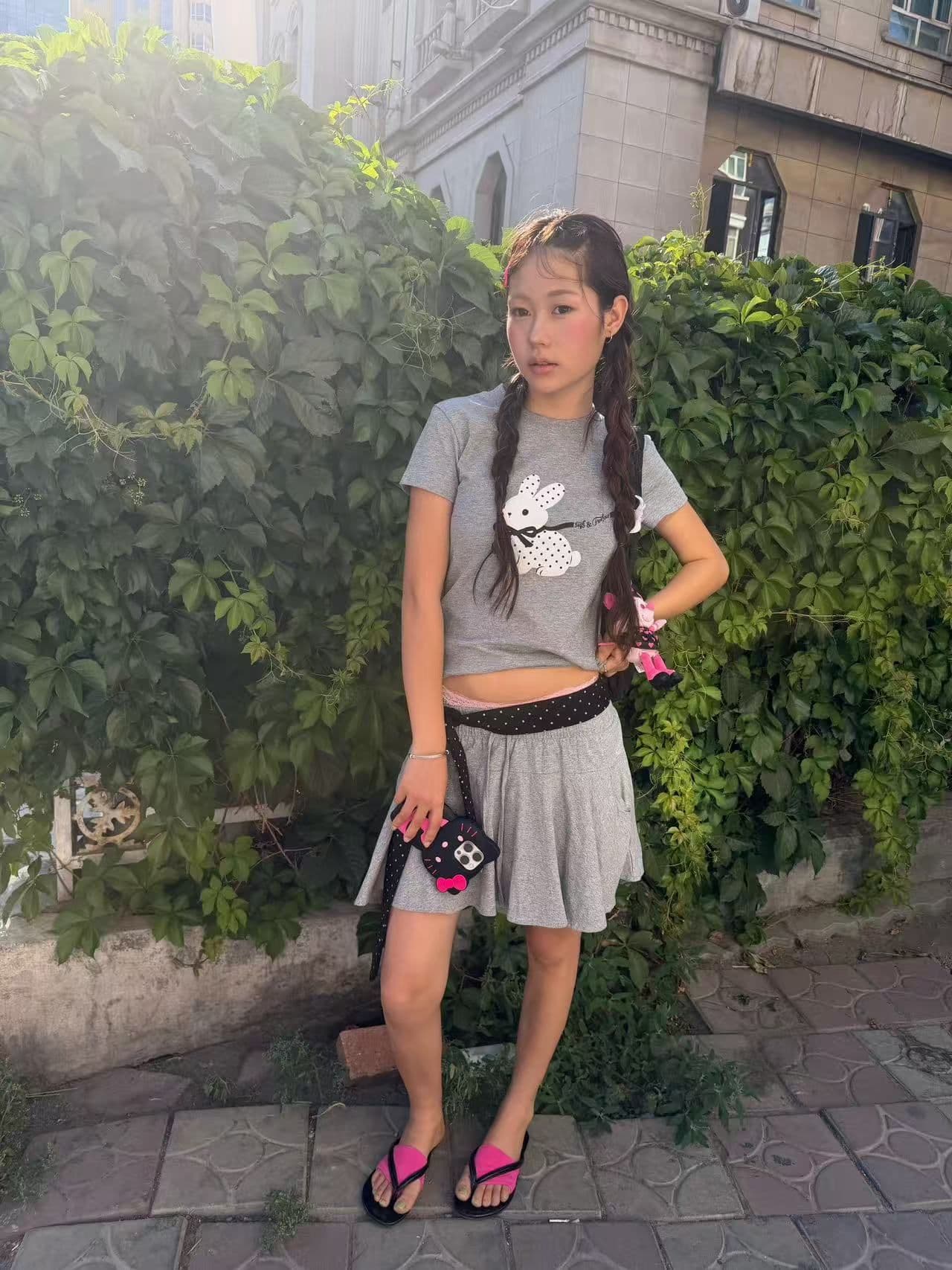 새로운 출처 생방송 품질 이후 패키지 칼라 높은 탄력성 몸매 가꾸기 토끼 프린트 상세 이미지 3