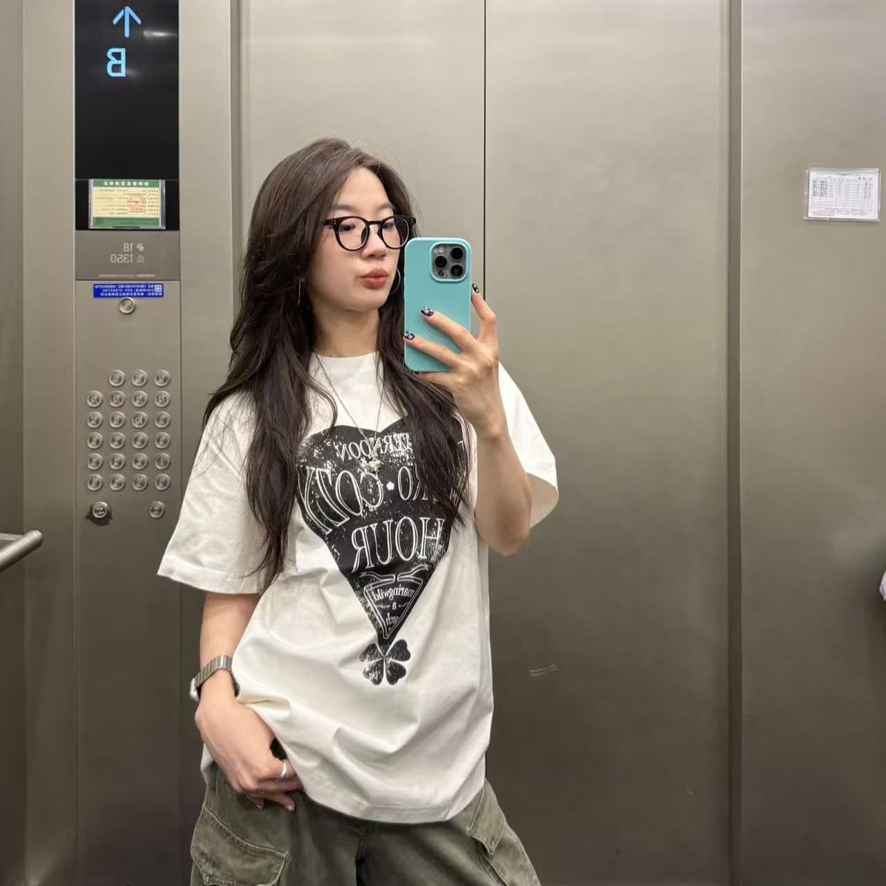 새로운 출처 생방송 품질 이후 패키지 칼라 티셔츠 하트 알파벳 프린트 이미지 5