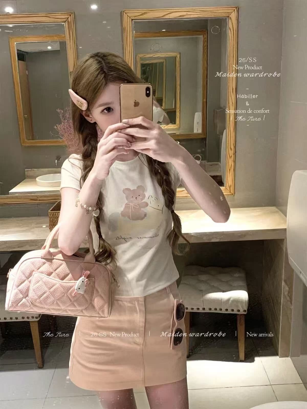새로운 출처 생방송 품질 이후 패키지 칼라 신축성 몸매 가꾸기 작은 곰 프린트 상세 이미지 3