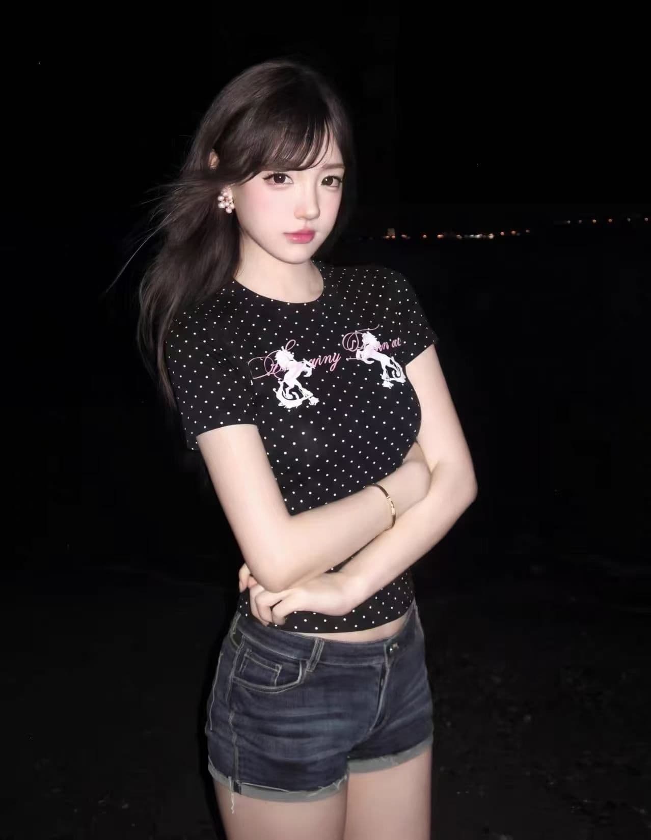 새로운 출처 생방송 품질 신축성 몸매 가꾸기 전체 인쇄 도트 무늬 알파벳 프린트 이미지 4