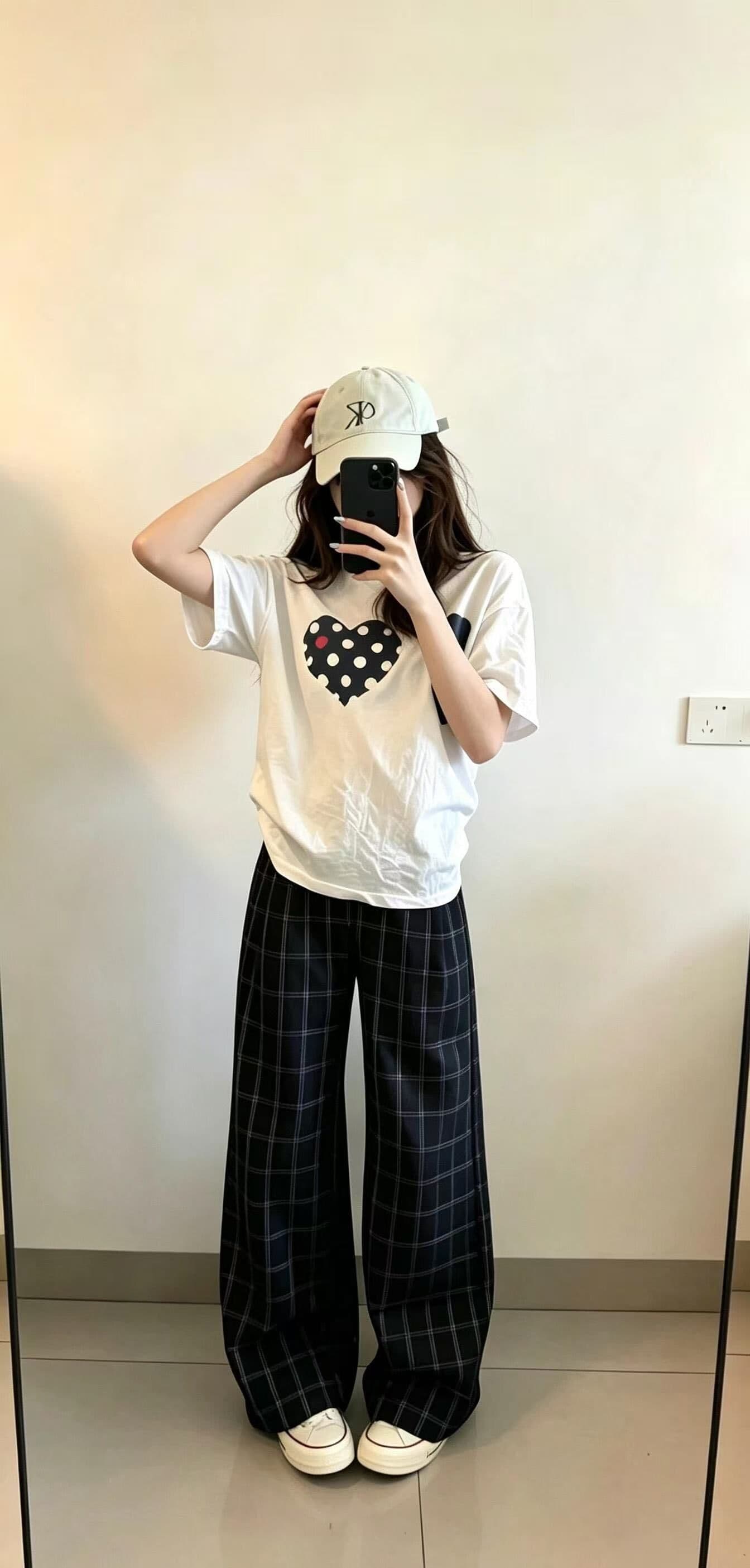 새로운 출처 생방송 품질 이후 패키지 칼라 티셔츠 도트 무늬 하트 알파벳