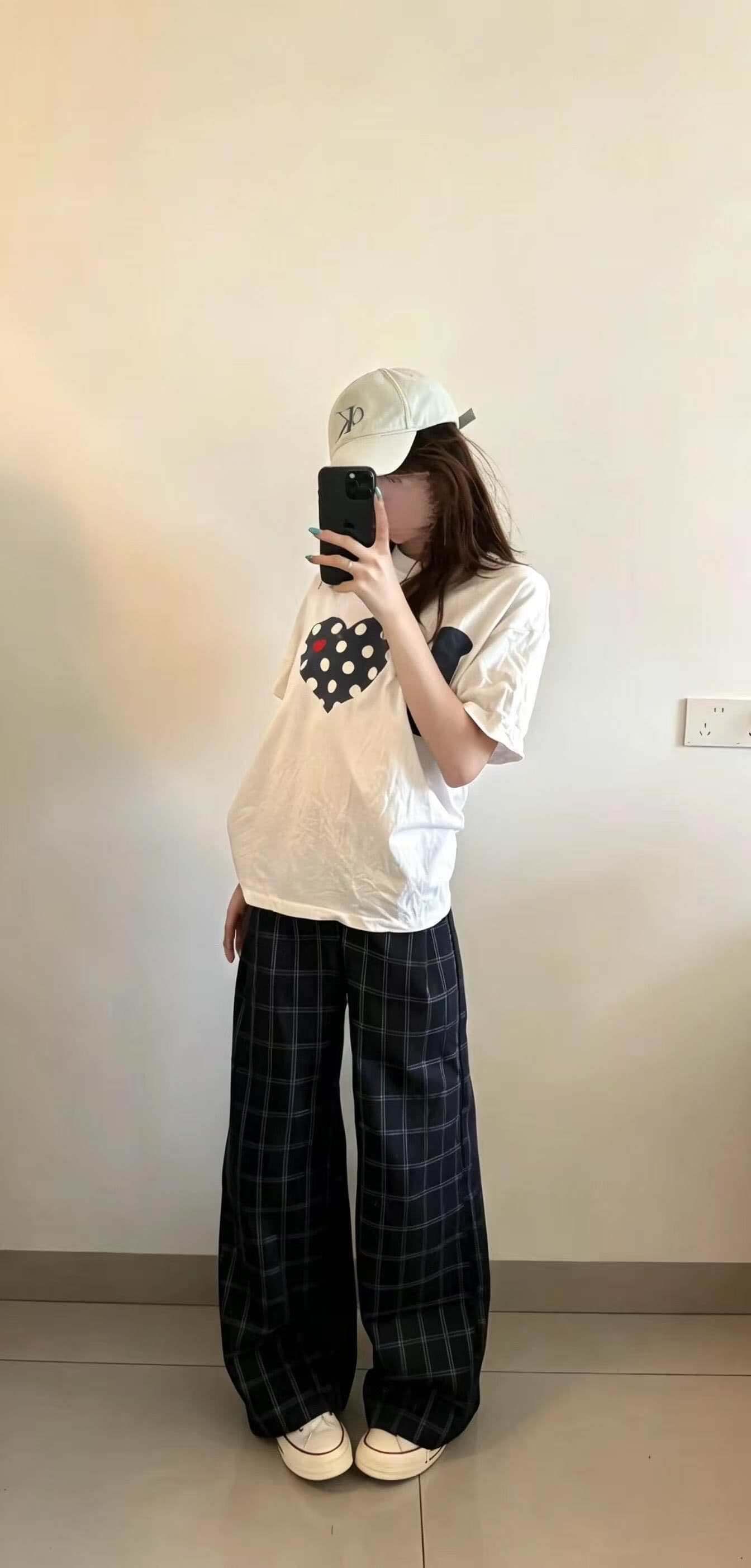 새로운 출처 생방송 품질 이후 패키지 칼라 티셔츠 도트 무늬 하트 알파벳 상세 이미지 2