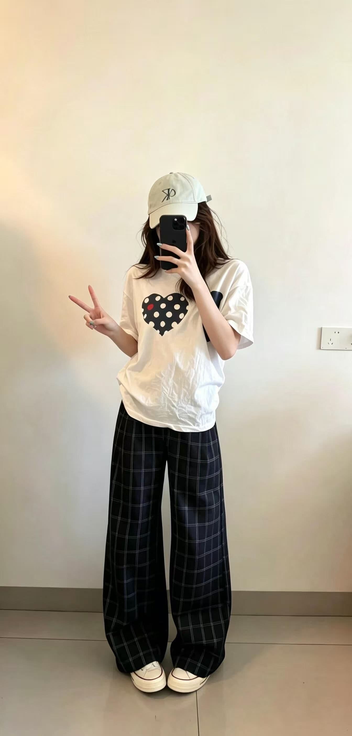 새로운 출처 생방송 품질 이후 패키지 칼라 티셔츠 도트 무늬 하트 알파벳 상세 이미지 3