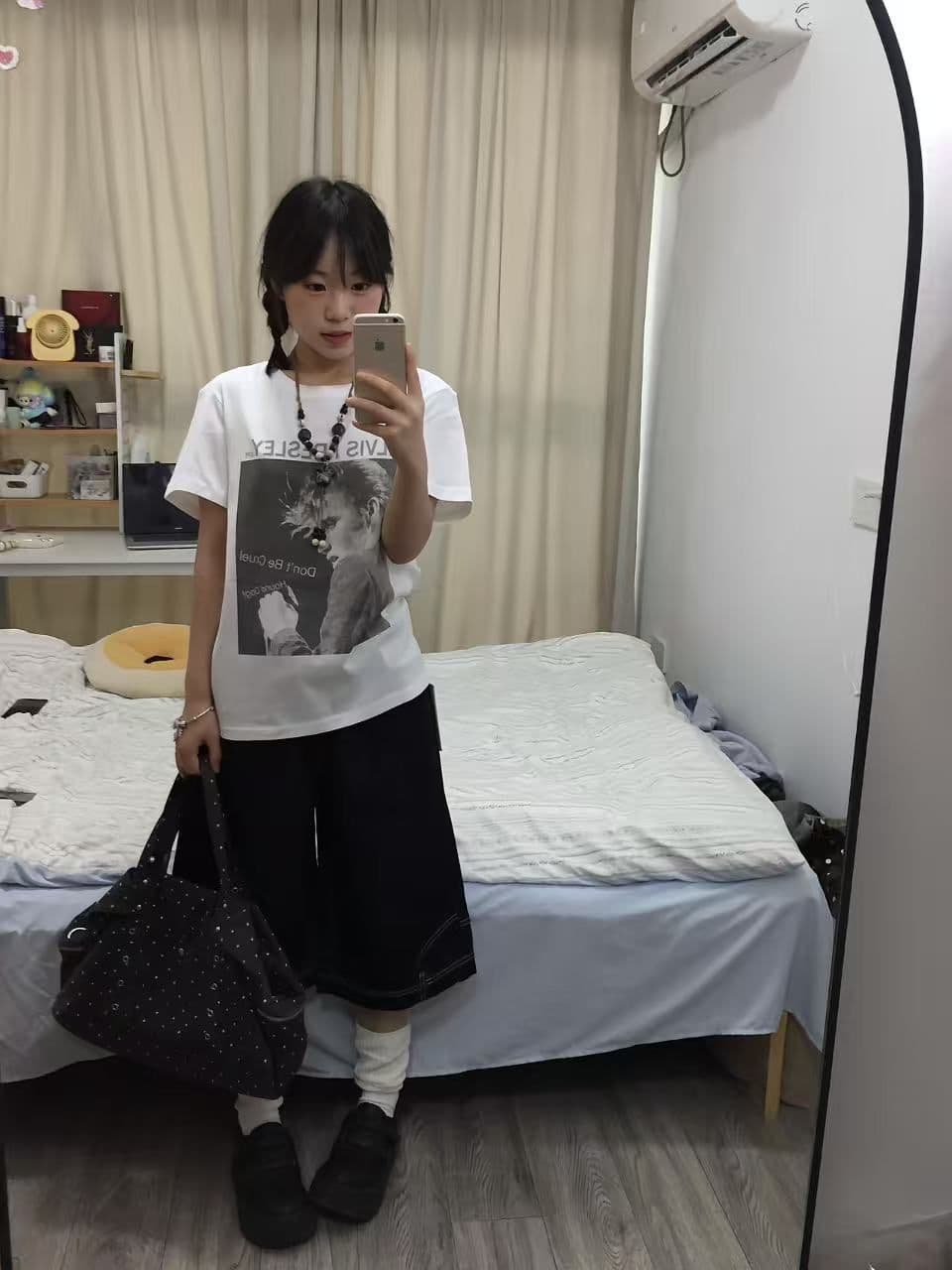 새로운 출처 생방송 품질 반팔 긍정적 인 어깨 티셔츠 가수 초상화 상세 이미지 3