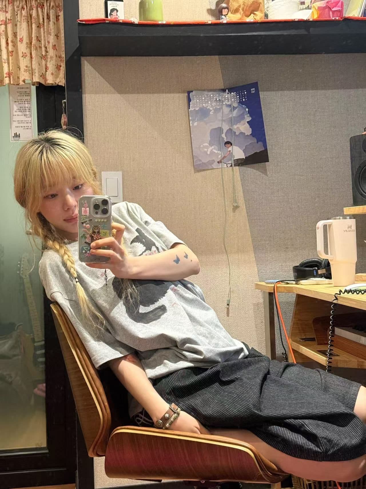 새로운 출처 생방송 품질 이후 패키지 칼라 티셔츠 고양이 프린트 맨위 이미지 3