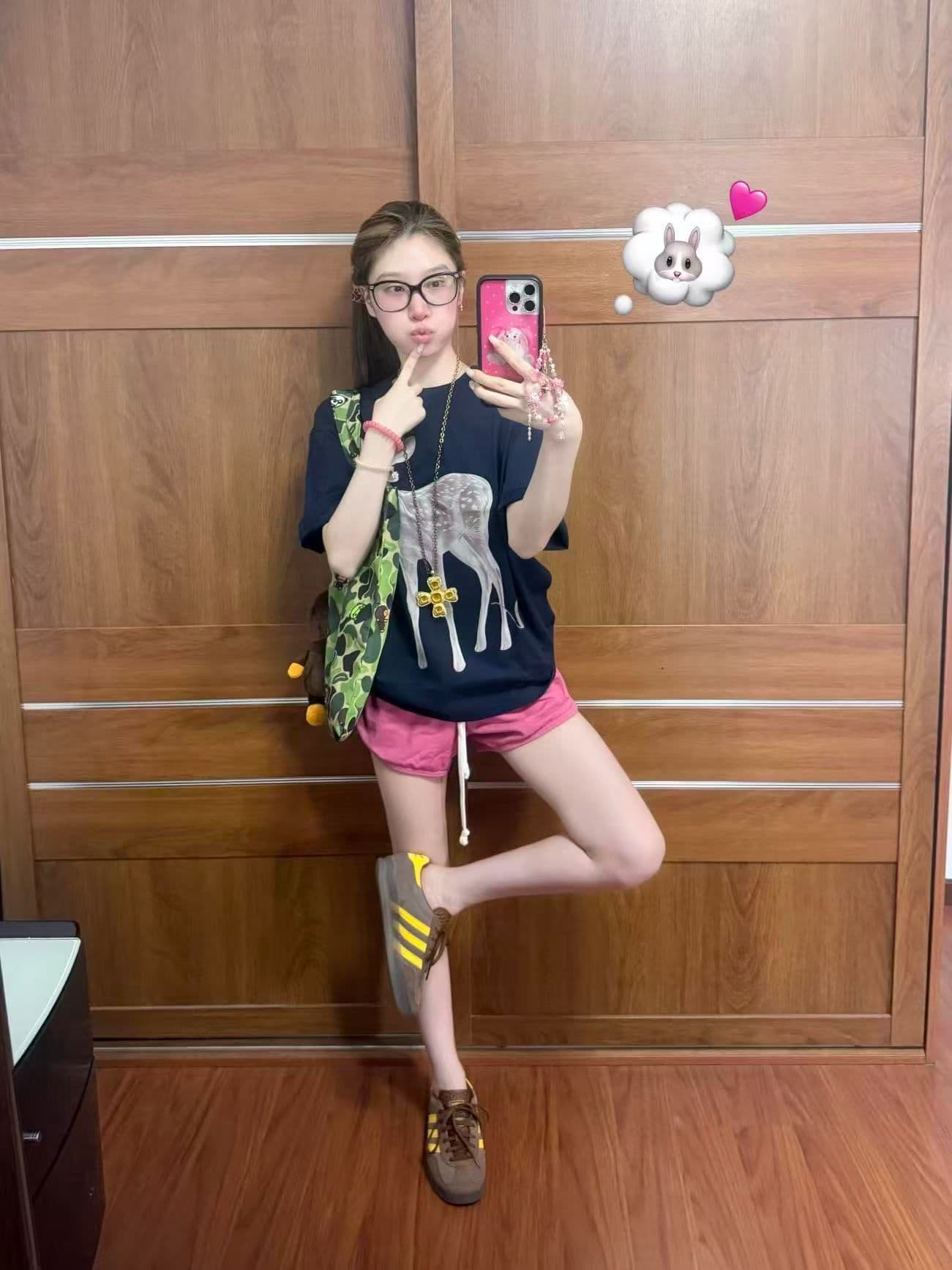 새로운 생방송 품질 이후 패키지 칼라 반팔 티셔츠 작은 사슴 프린트 맨위 이미지 3