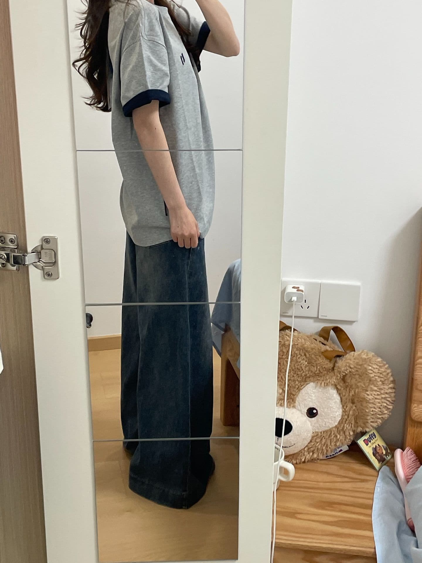 새로운 원본 솜씨 페이크 레이어드 패치워크 자수 반팔 티셔츠 이미지 4