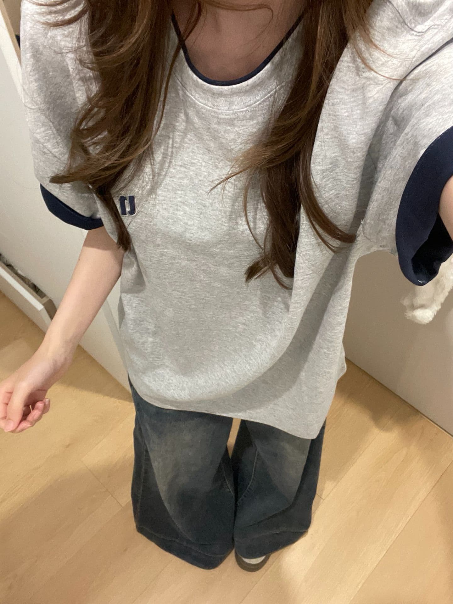 새로운 원본 솜씨 페이크 레이어드 패치워크 자수 반팔 티셔츠