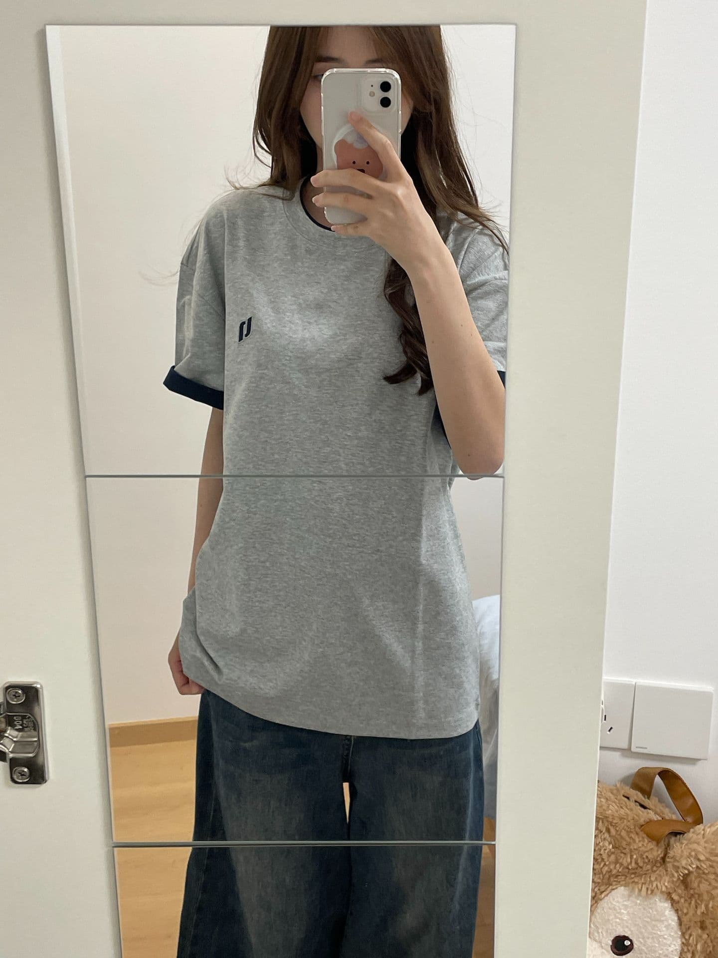 새로운 원본 솜씨 페이크 레이어드 패치워크 자수 반팔 티셔츠 상세 이미지 3