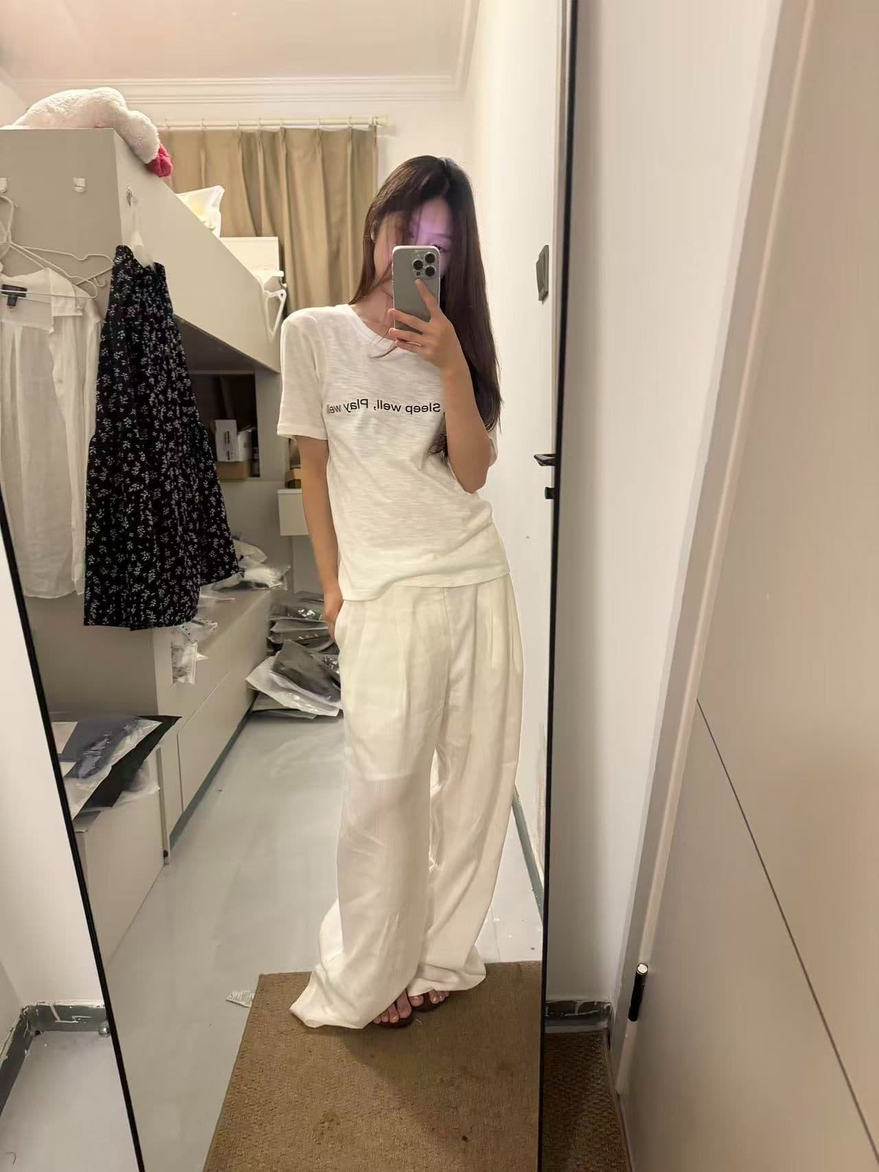 새로운 생방송 품질 이후 패키지 칼라 라운드 넥 반팔 티셔츠 알파벳 프린트 이미지 4