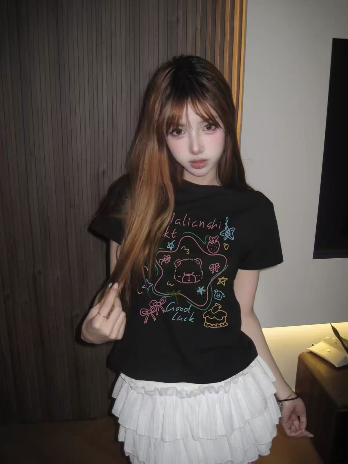 새로운 출처 생방송 품질 이후 패키지 칼라 높은 탄력성 몸매 가꾸기 작은 곰 프린트 이미지 2