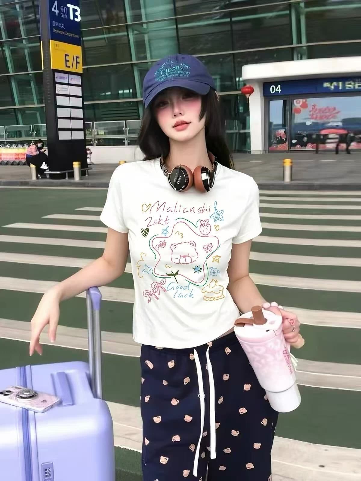 새로운 출처 생방송 품질 이후 패키지 칼라 높은 탄력성 몸매 가꾸기 작은 곰 프린트 상세 이미지 5