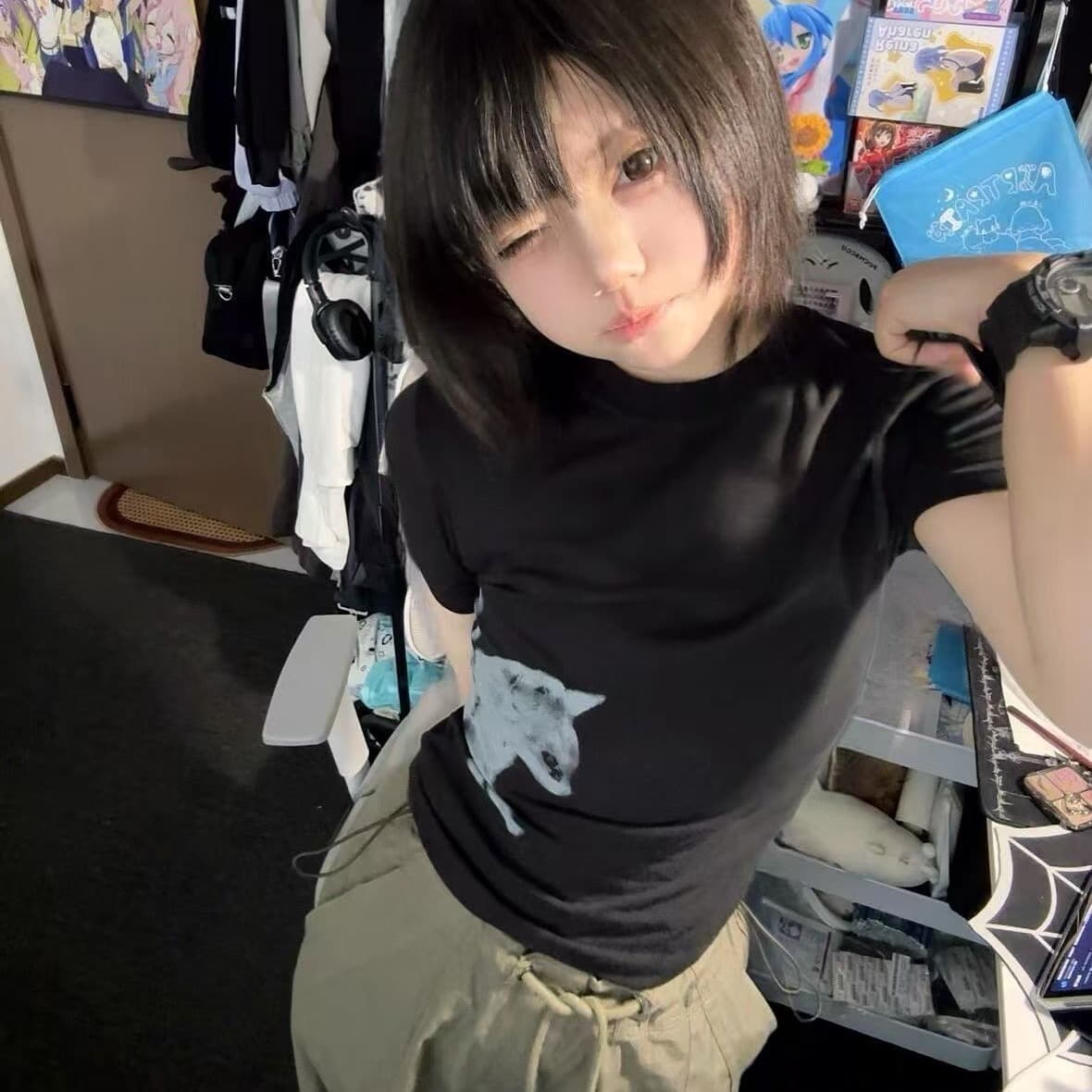 새로운 출처 생방송 품질 이후 패키지 칼라 높은 탄력성 몸매 가꾸기 고양이 프린트 이미지 5