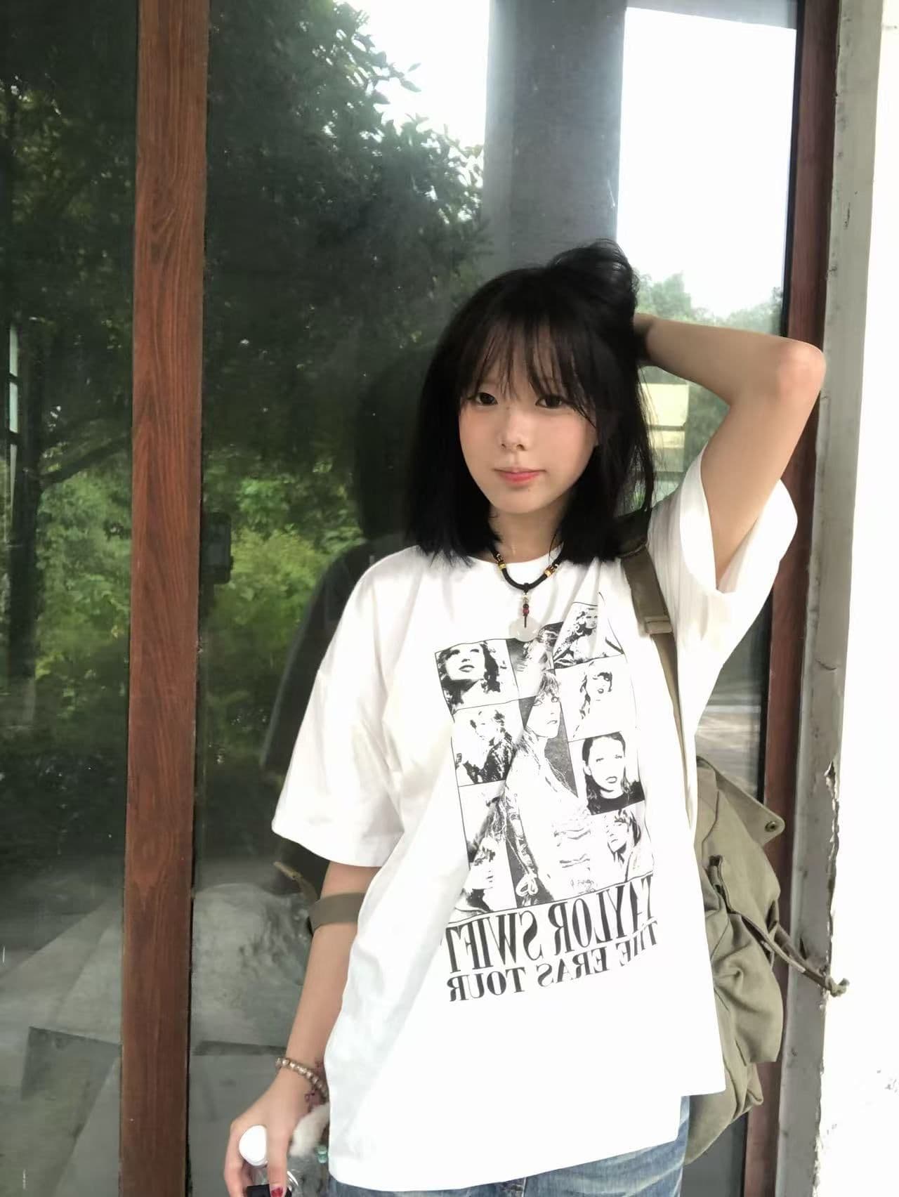 새로운 출처 생방송 품질 이후 패키지 칼라 티셔츠 유럽과 미국 초상화 프린트 상세 이미지 3