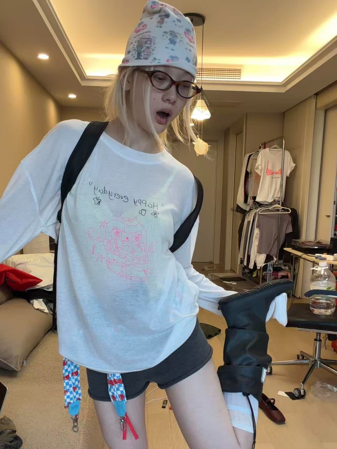 새로운 출처 생방송 품질 긴팔 태양 보호 셔츠 기본 셔츠 만화 프린트 이미지 2