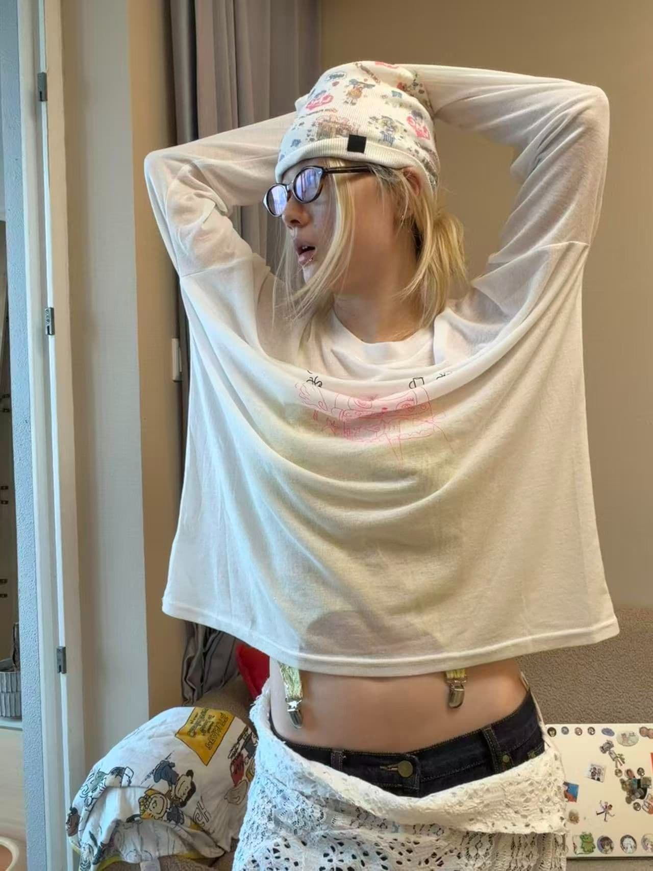 새로운 출처 생방송 품질 긴팔 태양 보호 셔츠 기본 셔츠 만화 프린트 상세 이미지 6