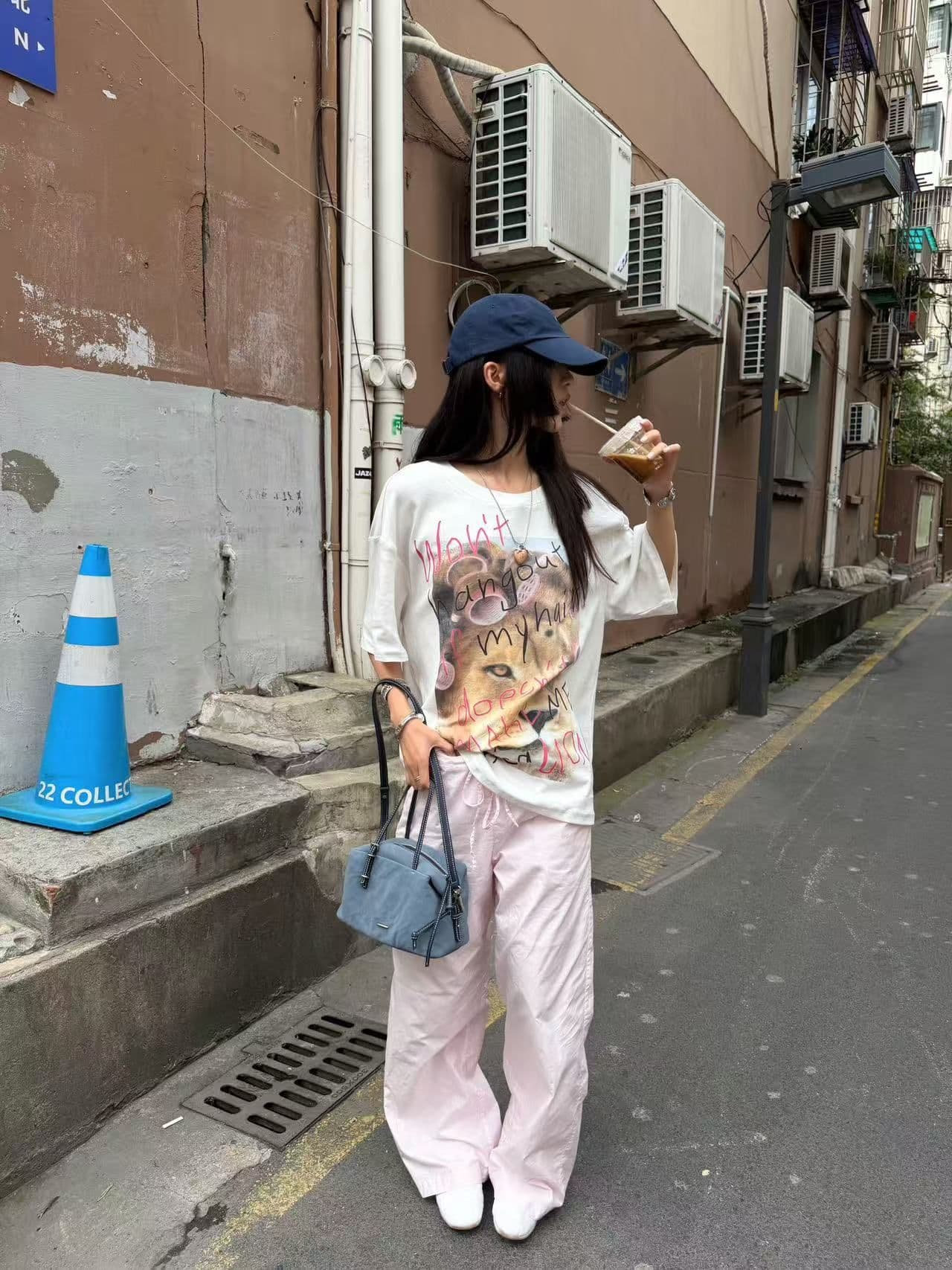 새로운 생방송 품질 이후 패키지 칼라 반팔 티셔츠 사자 프린트 맨위 상세 이미지 3