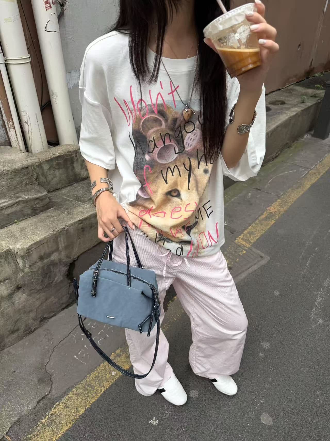 새로운 생방송 품질 이후 패키지 칼라 반팔 티셔츠 사자 프린트 맨위 상세 이미지 6