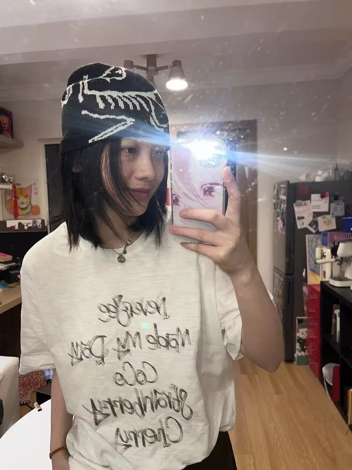 새로운 생방송 품질 이후 패키지 칼라 라운드 넥 반팔 티셔츠 알파벳 프린트 이미지 4