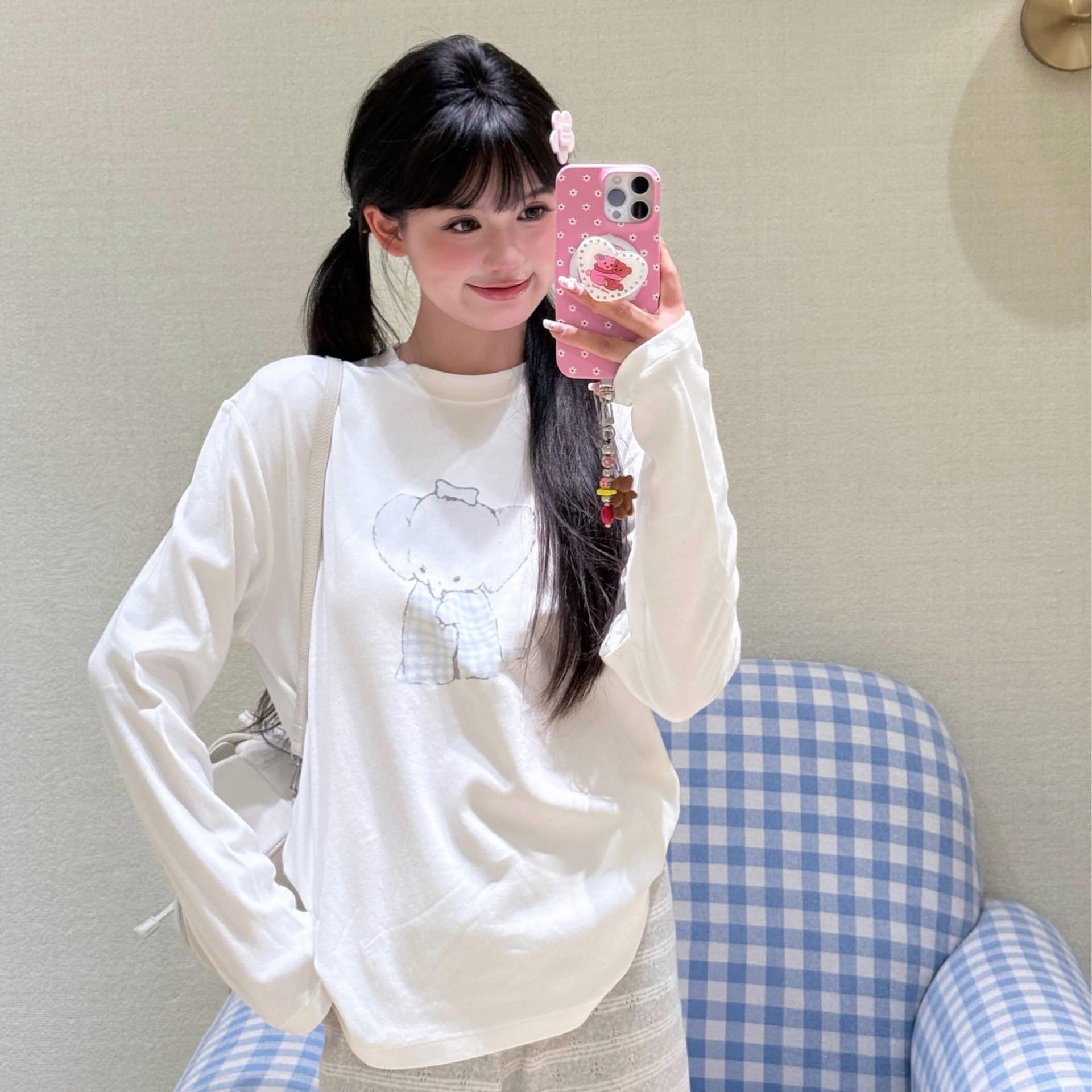 새로운 봄 가을 이후 패키지 칼라 긴팔 라운드 넥 티셔츠 아기 코끼리 프린트 맨위 이미지 5
