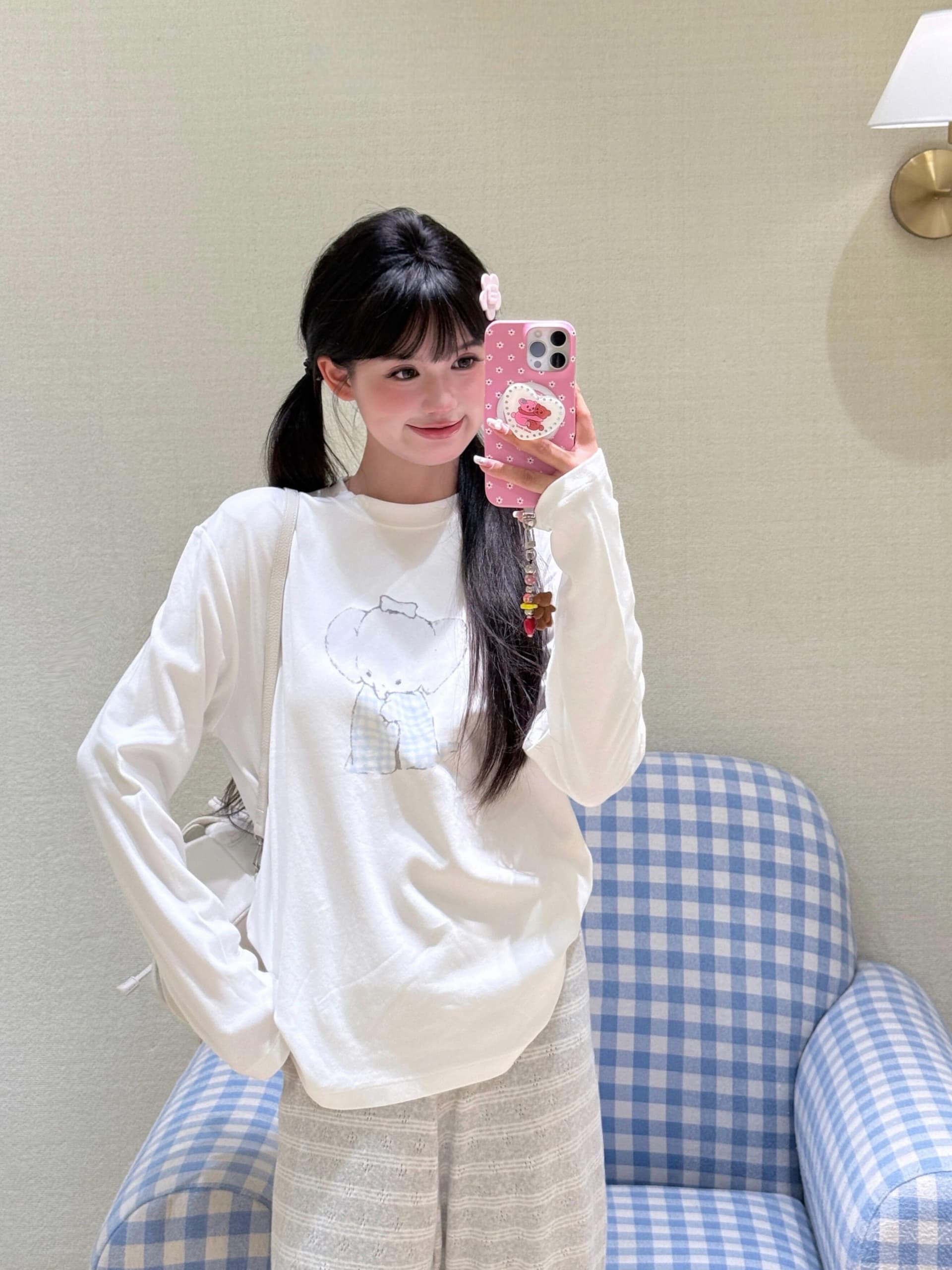 새로운 봄 가을 이후 패키지 칼라 긴팔 라운드 넥 티셔츠 아기 코끼리 프린트 맨위 상세 이미지 6