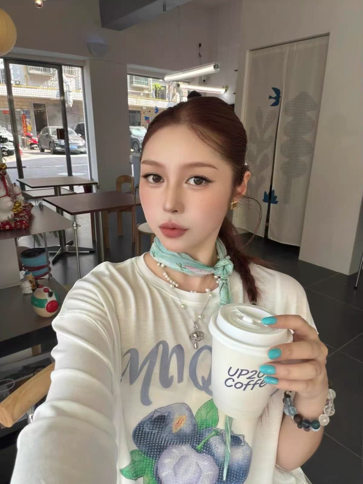 새로운 출처 생방송 품질 긴팔 태양 보호 셔츠 블라우스 만나는 블루 베리 프린트 이미지 2