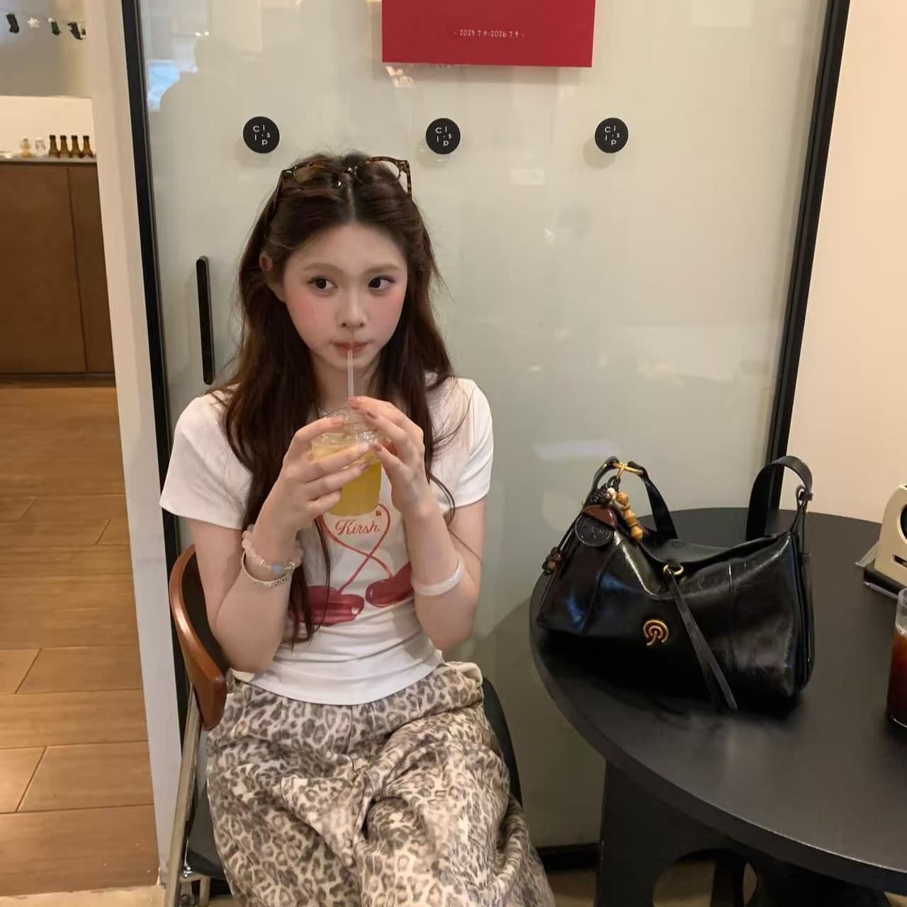 새로운 출처 생방송 품질 이후 패키지 칼라 높은 탄력성 몸매 가꾸기 체리 프린트 이미지 5