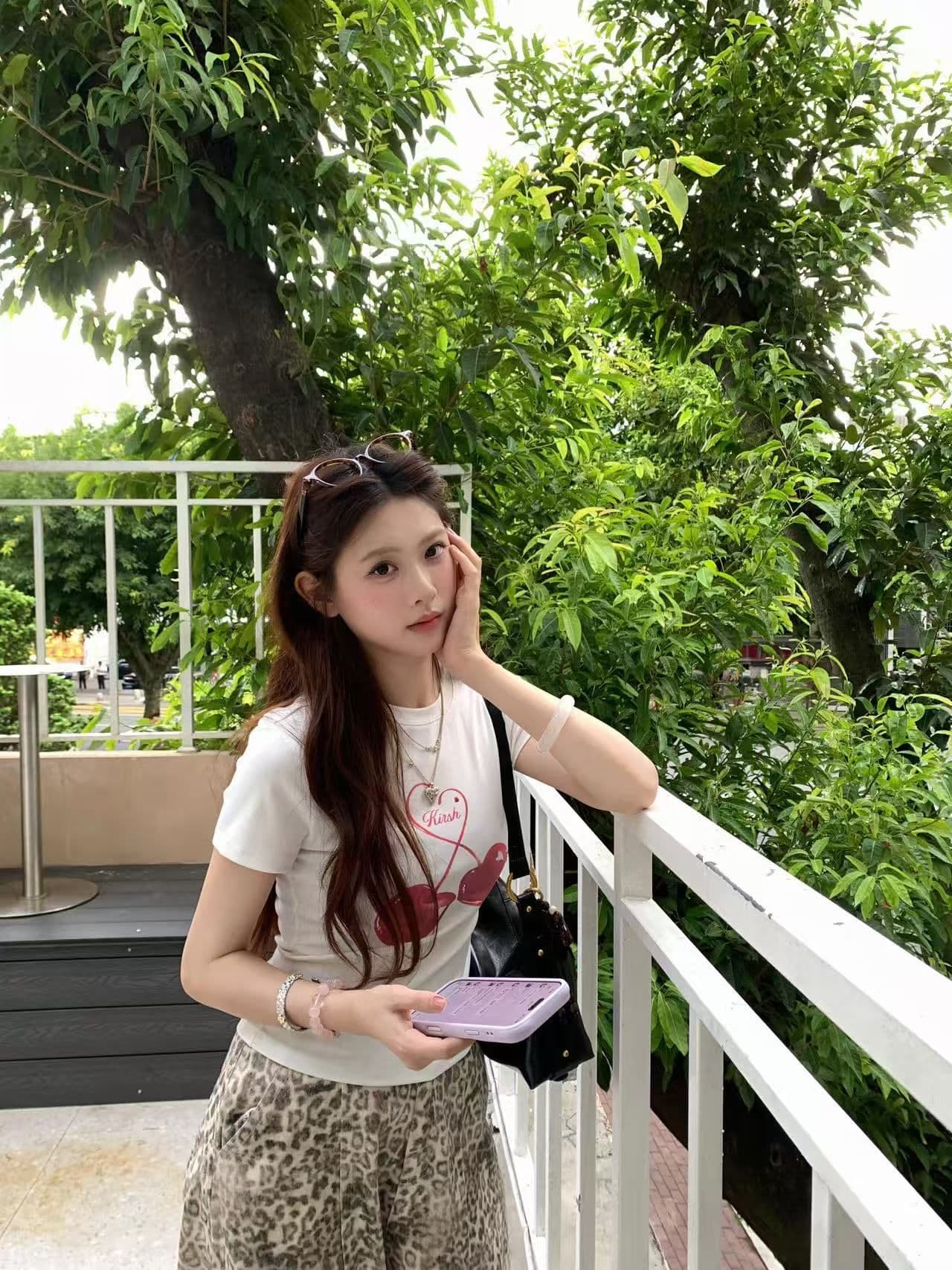 새로운 출처 생방송 품질 이후 패키지 칼라 높은 탄력성 몸매 가꾸기 체리 프린트 상세 이미지 6