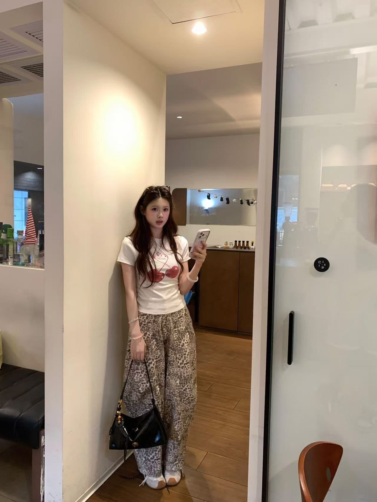 새로운 출처 생방송 품질 이후 패키지 칼라 높은 탄력성 몸매 가꾸기 체리 프린트 상세 이미지 10