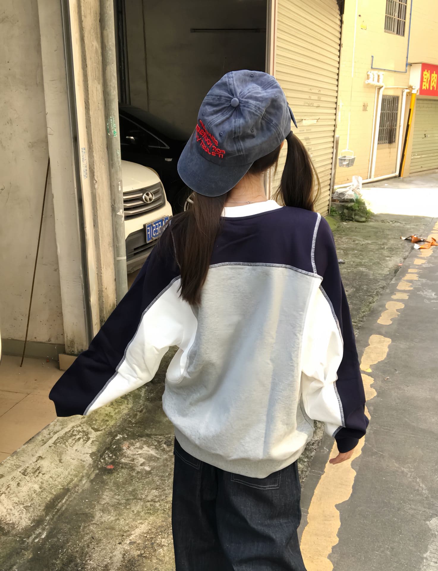 새로운 얇은 스타일 좋은 품질 솜씨 패치워크 후드티 여성 상세 이미지 5