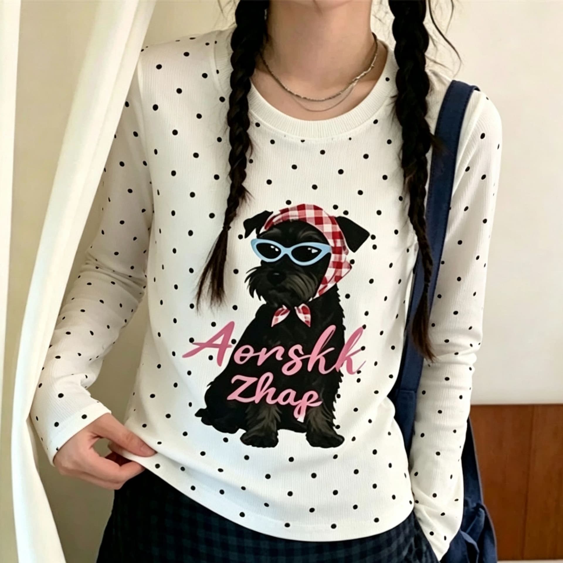 새로운 출처 생방송 품질 긴팔 수리 뒤에 패키지 칼라 전체 인쇄 도트 무늬 개 프린트