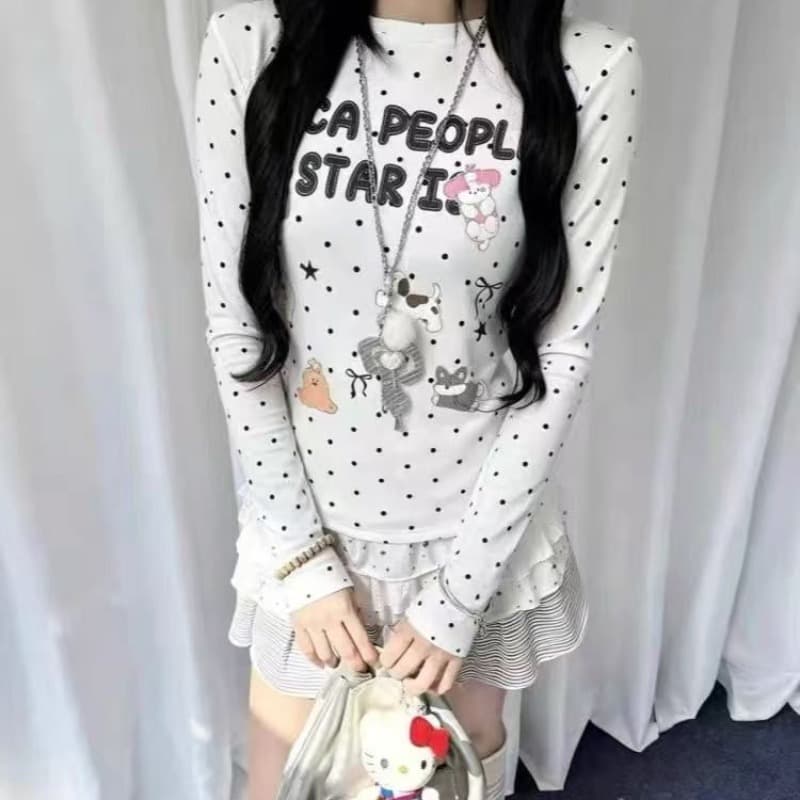 새로운 출처 생방송 품질 긴팔 수리 뒤에 패키지 칼라 전체 인쇄 도트 무늬 개 알파벳 이미지 5