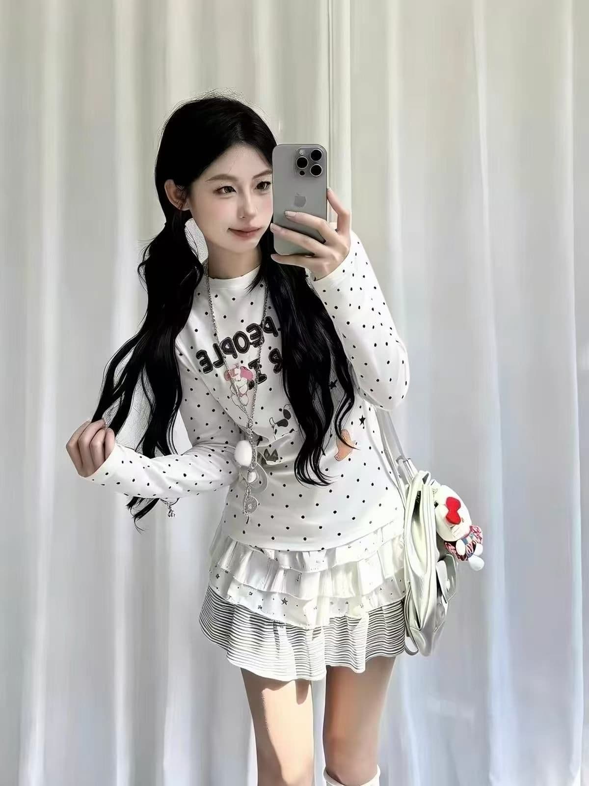 새로운 출처 생방송 품질 긴팔 수리 뒤에 패키지 칼라 전체 인쇄 도트 무늬 개 알파벳 상세 이미지 2