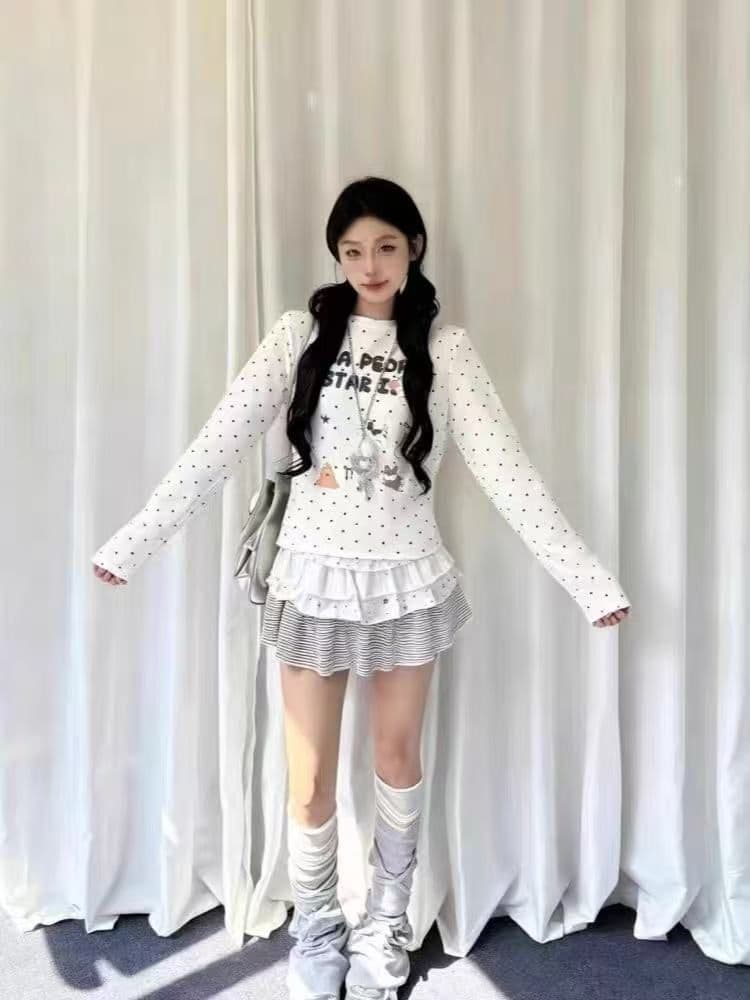 새로운 출처 생방송 품질 긴팔 수리 뒤에 패키지 칼라 전체 인쇄 도트 무늬 개 알파벳 상세 이미지 3